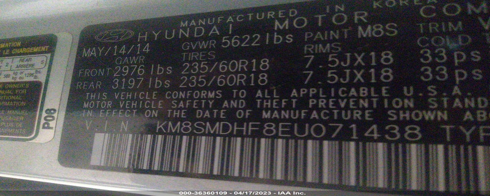 KM8SMDHF8EU071438 2014 HYUNDAI SANTA FE photo no. 9