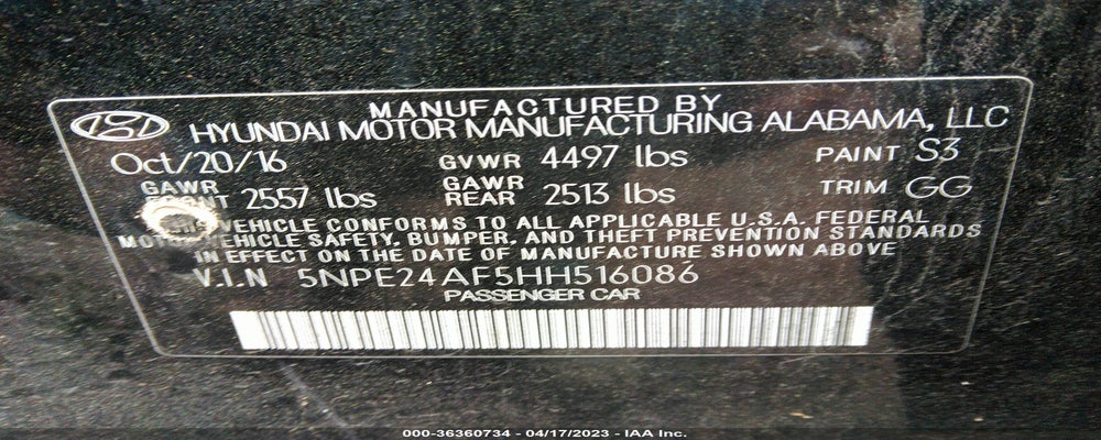 5NPE24AF5HH516086 2017 HYUNDAI SONATA photo no. 9
