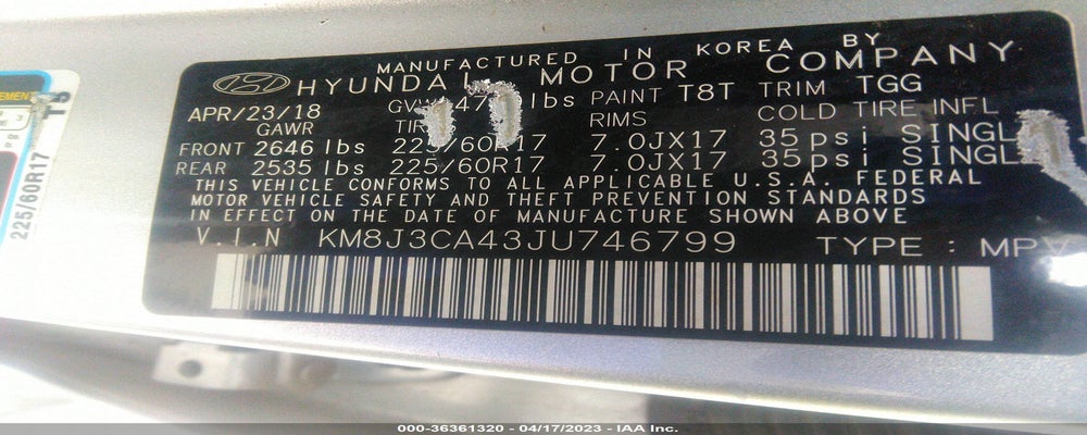 KM8J3CA43JU746799 2018 HYUNDAI TUCSON photo no. 9
