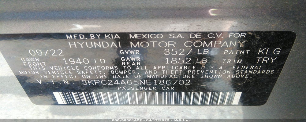 3KPC24A65NE186702 2022 HYUNDAI ACCENT photo no. 9