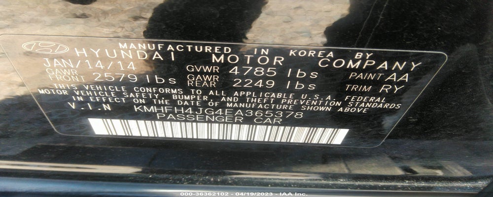 KMHFH4JG4EA365378 2014 HYUNDAI AZERA photo no. 9