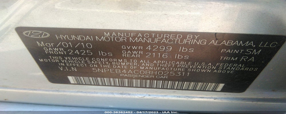 5NPEB4AC0BH025311 2011 HYUNDAI SONATA photo no. 9