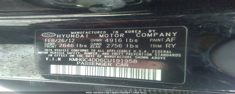 KMHGC4DD6CU191958 2012 HYUNDAI GENESIS photo no. 9