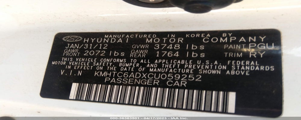 KMHTC6ADXCU059252 2012 HYUNDAI VELOSTER photo no. 9