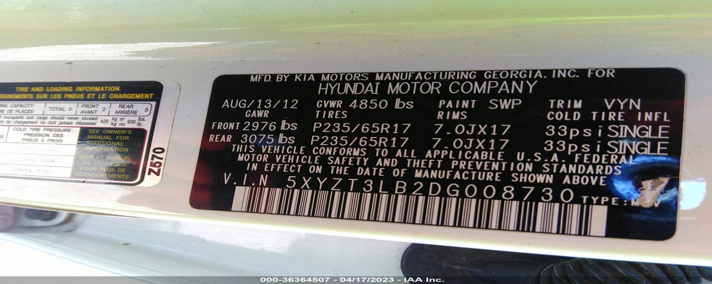 5XYZT3LB2DG008730 2013 HYUNDAI SANTA FE SPORT photo no. 9
