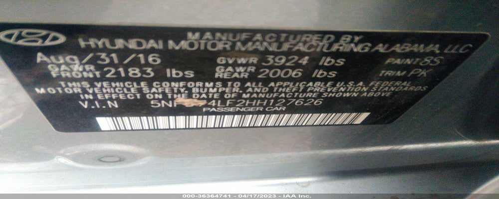 5NPD74LF2HH127626 2017 HYUNDAI ELANTRA photo no. 9