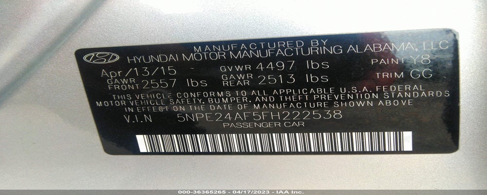 5NPE24AF5FH222538 2015 HYUNDAI SONATA photo no. 9
