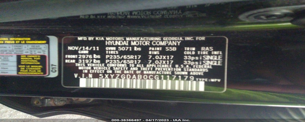 5XYZGDAB0CG117179 2012 HYUNDAI SANTA FE photo no. 9