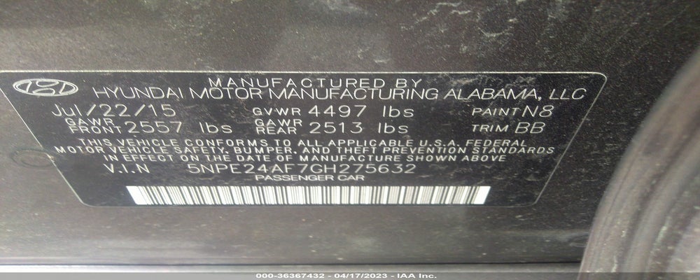 5NPE24AF7GH275632 2016 HYUNDAI SONATA photo no. 9
