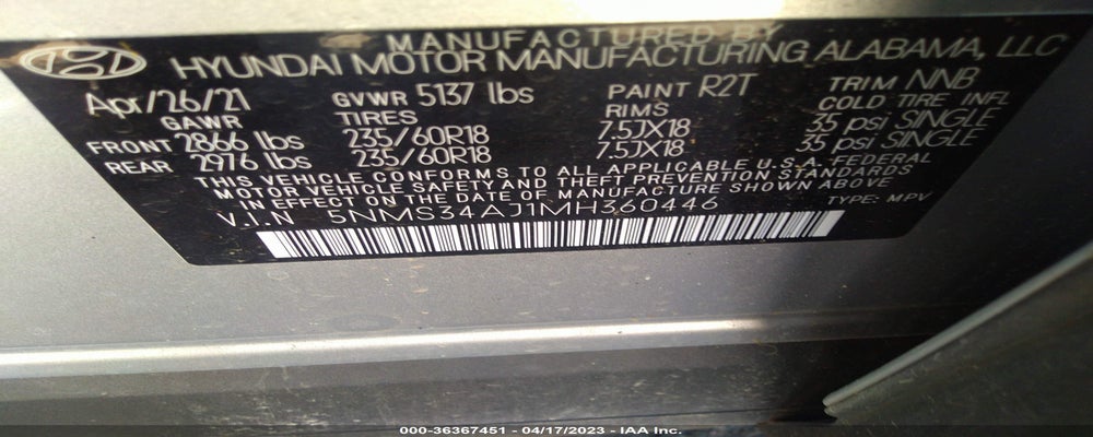 5NMS34AJ1MH360446 2021 HYUNDAI SANTA FE photo no. 9
