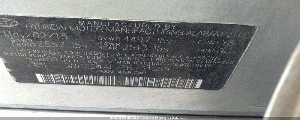 5NPE24AFXFH234555 2015 HYUNDAI SONATA photo no. 9