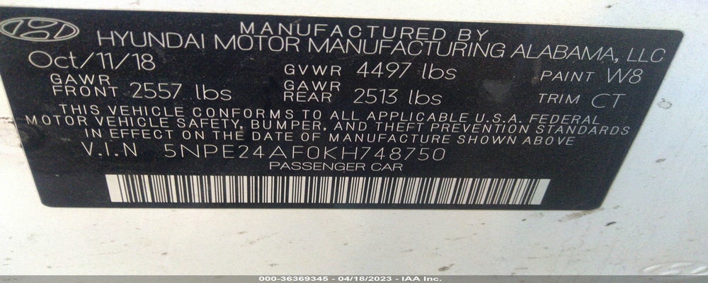 5NPE24AF0KH748750 2019 HYUNDAI SONATA photo no. 9