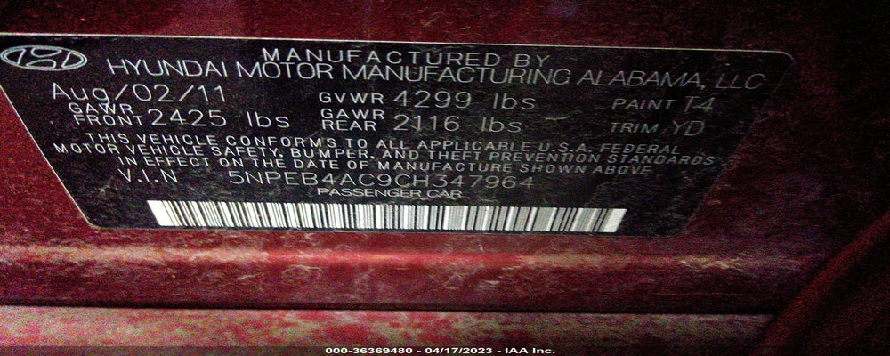 5NPEB4AC9CH347964 2012 HYUNDAI SONATA photo no. 9