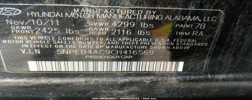 5NPEB4AC9CH416569 2012 HYUNDAI SONATA photo no. 9