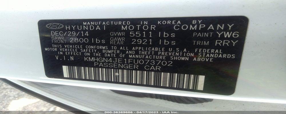 KMHGN4JE1FU073702 2015 HYUNDAI GENESIS photo no. 9