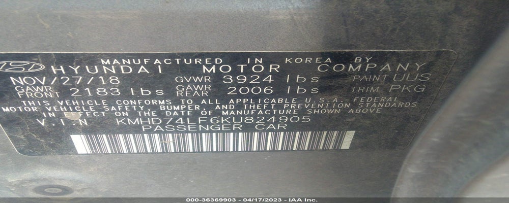 KMHD74LF6KU824905 2019 HYUNDAI ELANTRA photo no. 9