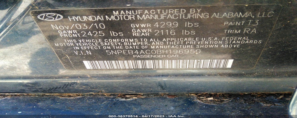 5NPEB4AC0BH196950 2011 HYUNDAI SONATA photo no. 9