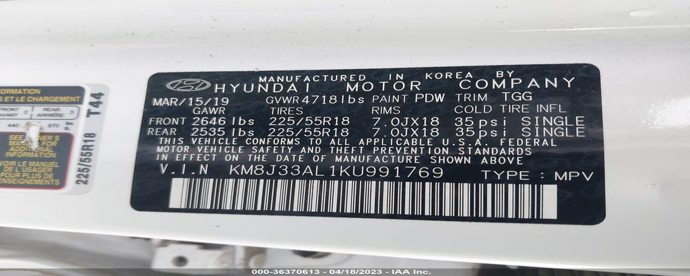 KM8J33AL1KU991769 2019 HYUNDAI TUCSON photo no. 9