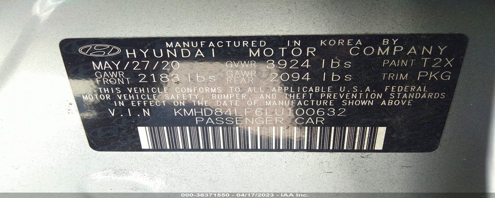 KMHD84LF6LU100632 2020 HYUNDAI ELANTRA photo no. 9