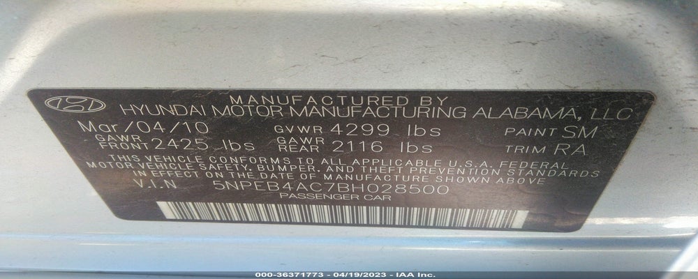 5NPEB4AC7BH028500 2011 HYUNDAI SONATA photo no. 9