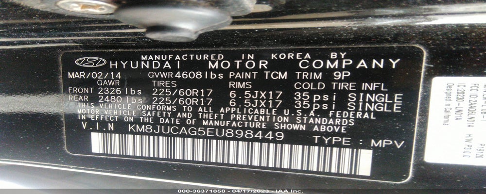 KM8JUCAG5EU898449 2014 HYUNDAI TUCSON photo no. 9