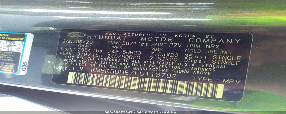 KM8R5DHE7LU113792 2020 HYUNDAI PALISADE photo no. 9