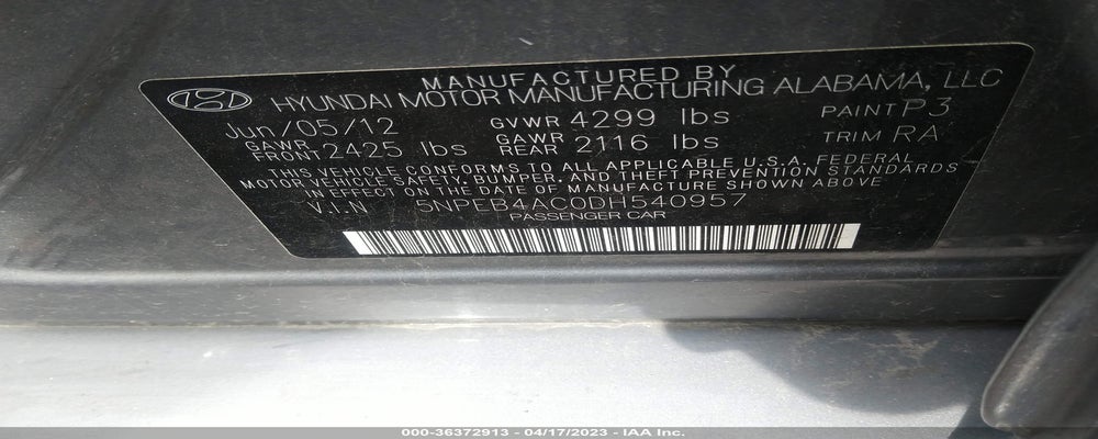 5NPEB4AC0DH540957 2013 HYUNDAI SONATA photo no. 9