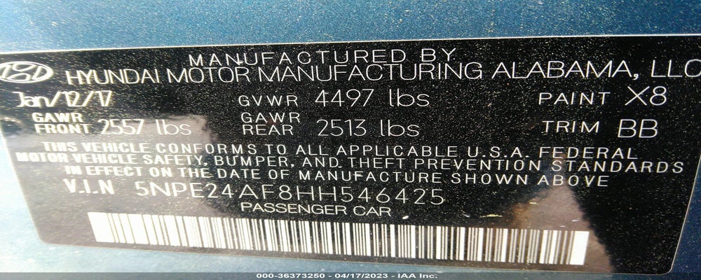 5NPE24AF8HH546425 2017 HYUNDAI SONATA photo no. 9