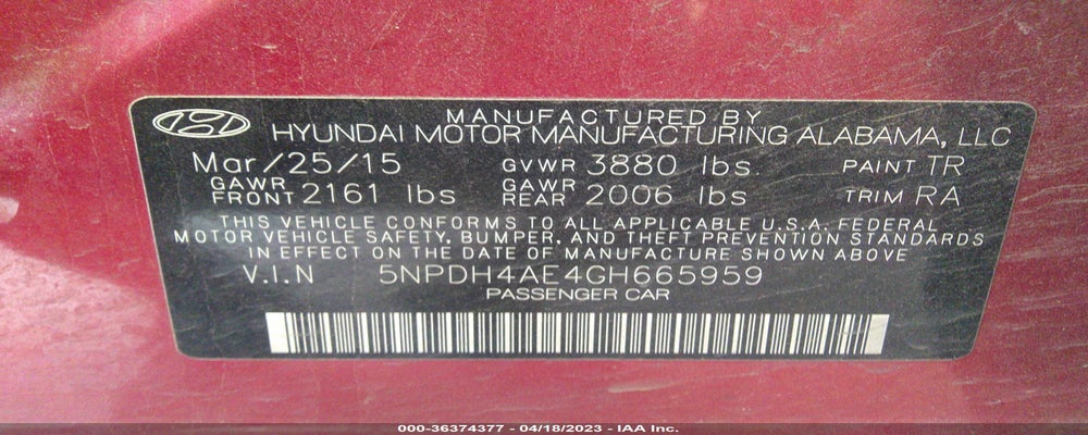 5NPDH4AE4GH665959 2016 HYUNDAI ELANTRA photo no. 9