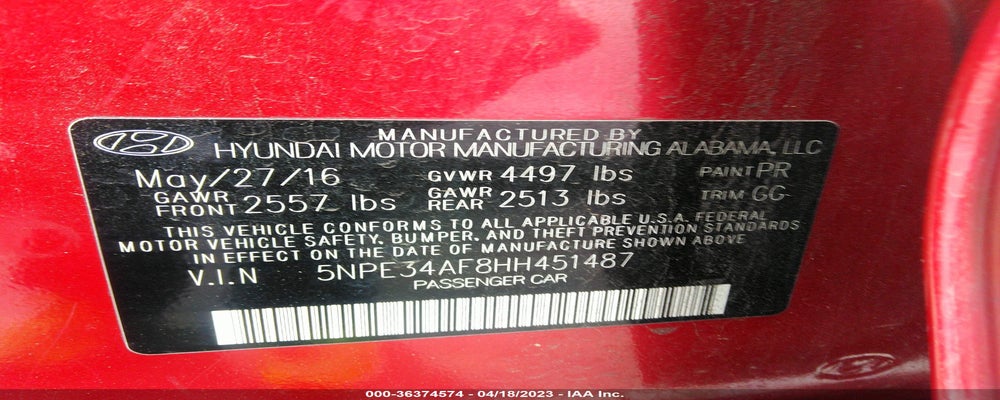 5NPE34AF8HH451487 2017 HYUNDAI SONATA photo no. 9