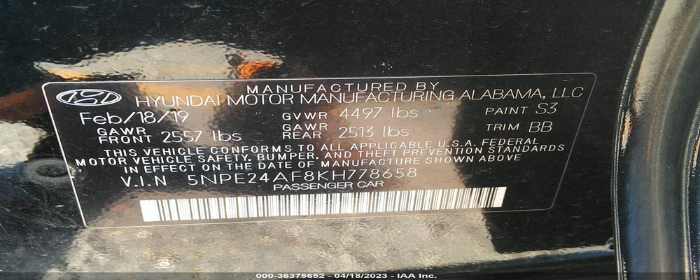 5NPE24AF8KH778658 2019 HYUNDAI SONATA photo no. 9