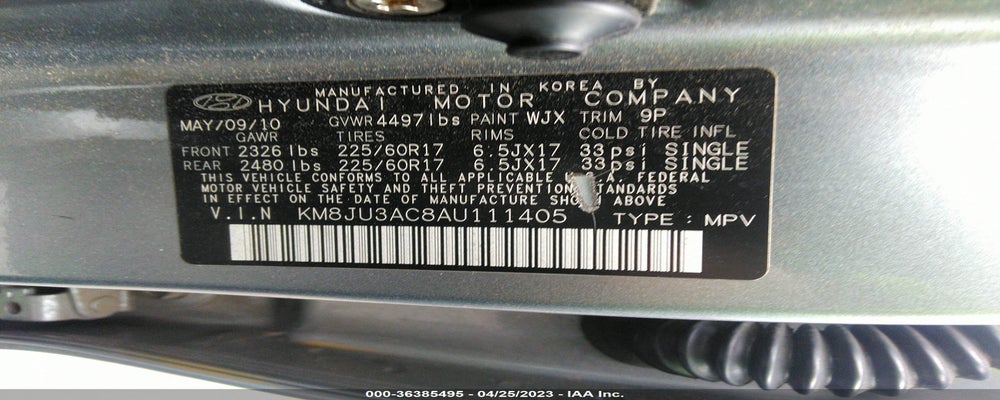KM8JU3AC8AU111405 2010 HYUNDAI TUCSON photo no. 9