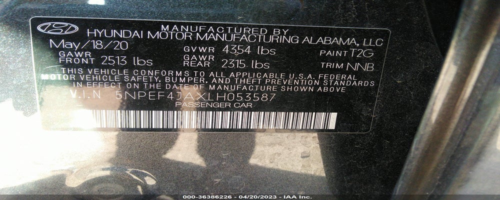 5NPEF4JAXLH053587 2020 HYUNDAI SONATA photo no. 9
