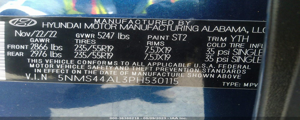 5NMS44AL3PH530115 2023 HYUNDAI SANTA FE photo no. 9