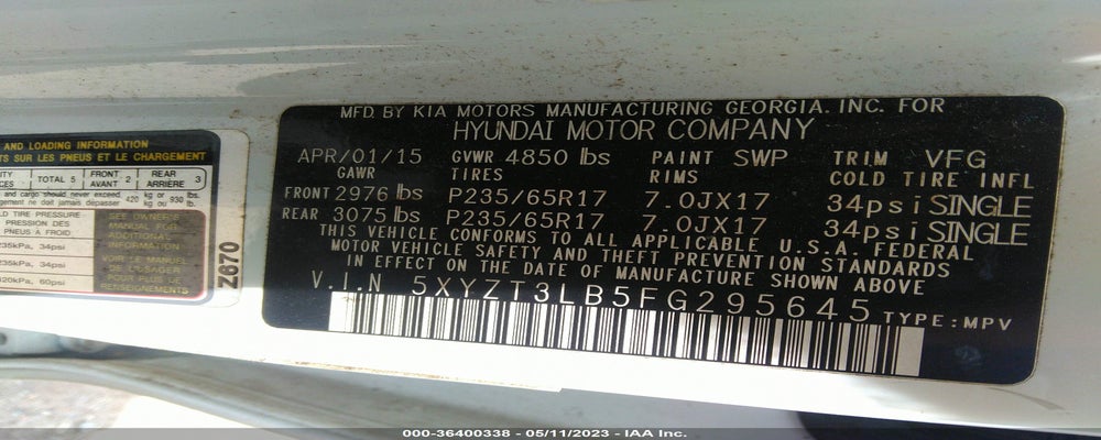 5XYZT3LB5FG295645 2015 HYUNDAI SANTA FE SPORT photo no. 9