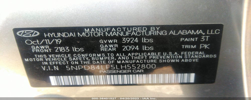 5NPD84LF5LH552800 2020 HYUNDAI ELANTRA photo no. 9