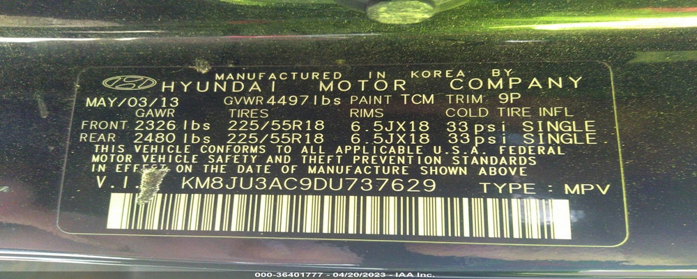 KM8JU3AC9DU737629 2013 HYUNDAI TUCSON photo no. 9