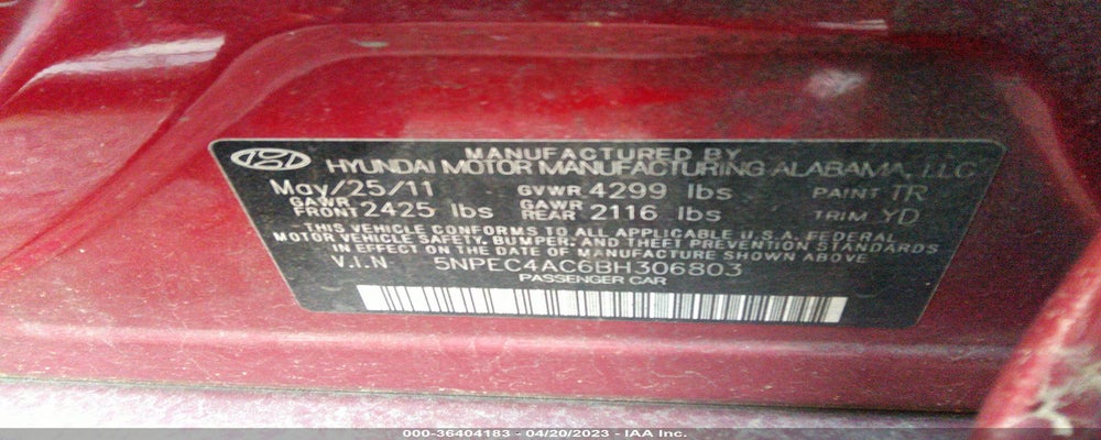 5NPEC4AC6BH306803 2011 HYUNDAI SONATA photo no. 9