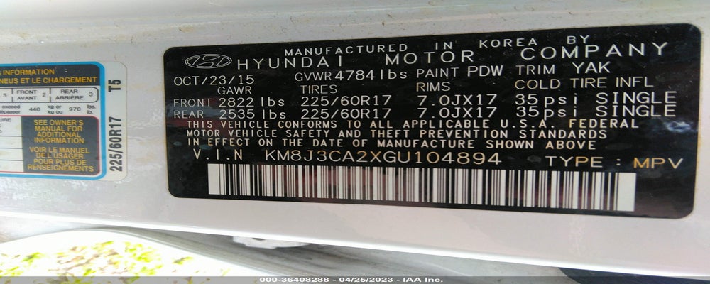 KM8J3CA2XGU104894 2016 HYUNDAI TUCSON photo no. 9