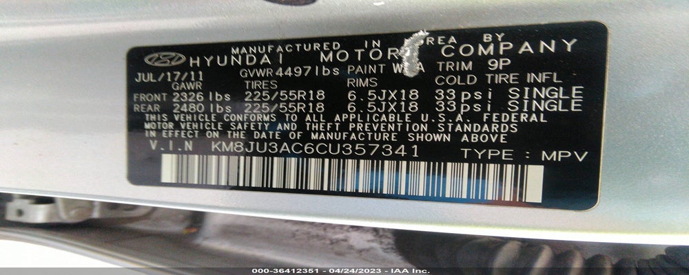 KM8JU3AC6CU357341 2012 HYUNDAI TUCSON photo no. 9