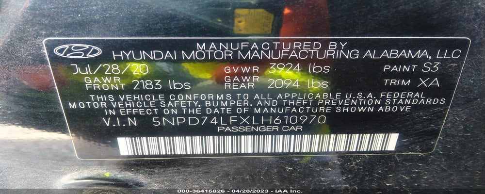 5NPD74LFXLH610970 2020 HYUNDAI ELANTRA photo no. 9