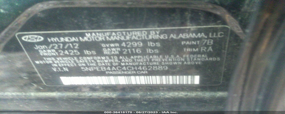 5NPEB4AC4CH462889 2012 HYUNDAI SONATA photo no. 9