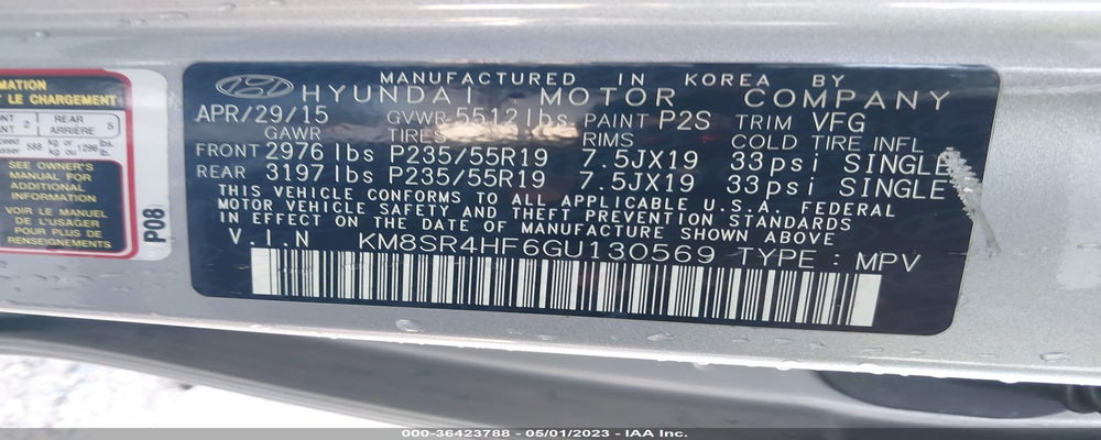 KM8SR4HF6GU130569 2016 HYUNDAI SANTA FE photo no. 9