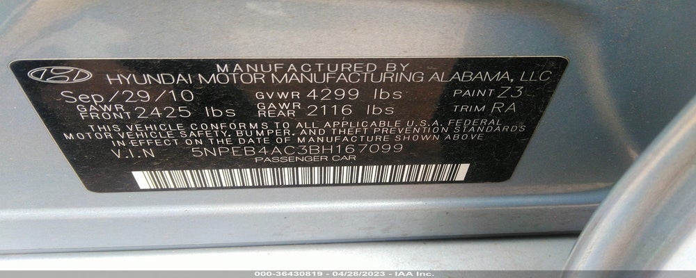 5NPEB4AC3BH167099 2011 HYUNDAI SONATA photo no. 9