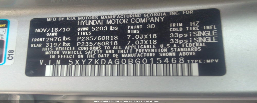 5XYZKDAG0BG015468 2011 HYUNDAI SANTA FE photo no. 9