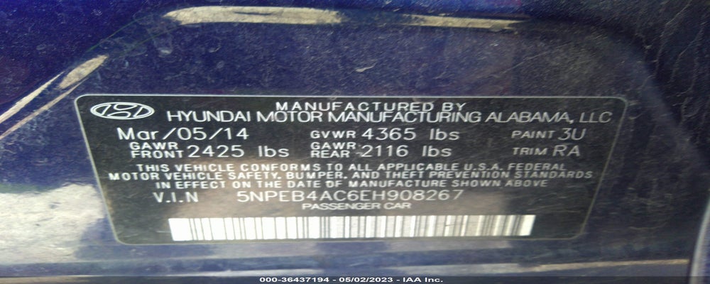 5NPEB4AC6EH908267 2014 HYUNDAI SONATA photo no. 9