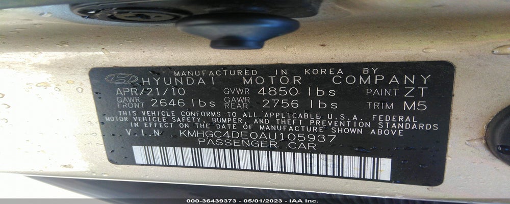 KMHGC4DE0AU105937 2010 HYUNDAI GENESIS photo no. 9