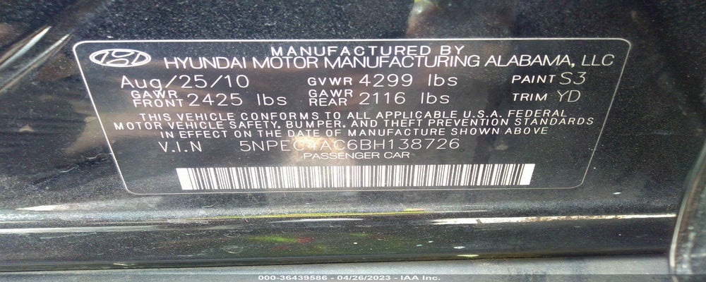 5NPEC4AC6BH138726 2011 HYUNDAI SONATA photo no. 9
