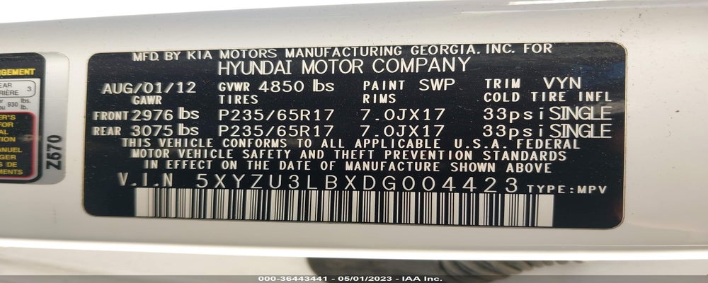5XYZU3LBXDG004423 2013 HYUNDAI SANTA FE photo no. 9