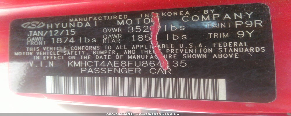 KMHCT4AE8FU864135 2015 HYUNDAI ACCENT photo no. 9